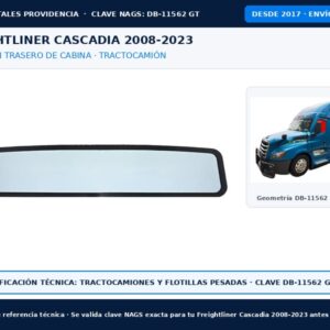 Medallón Freightliner Cascadia 2008-2023 Trasero Clave NAGS DB-11562 GT — Fotografía de referencia técnica Autocristales Providencia