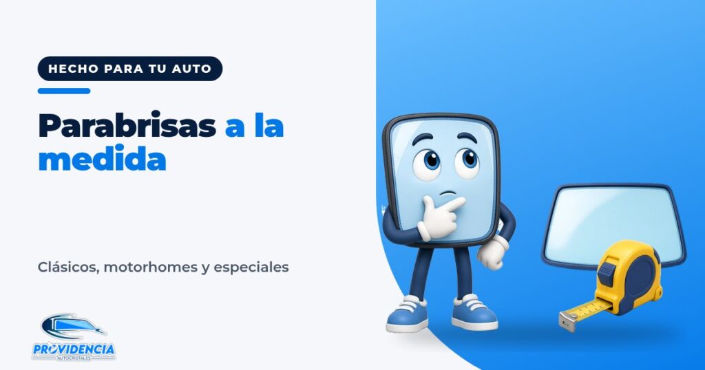 Provi junto a un parabrisas y una cinta métrica: parabrisas a la medida